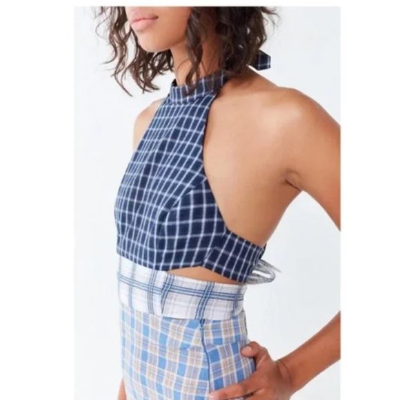 Urban Outfitters Plaid Patchwork Halter Open Back Tie Midi Dress - Picture 6 of 14
